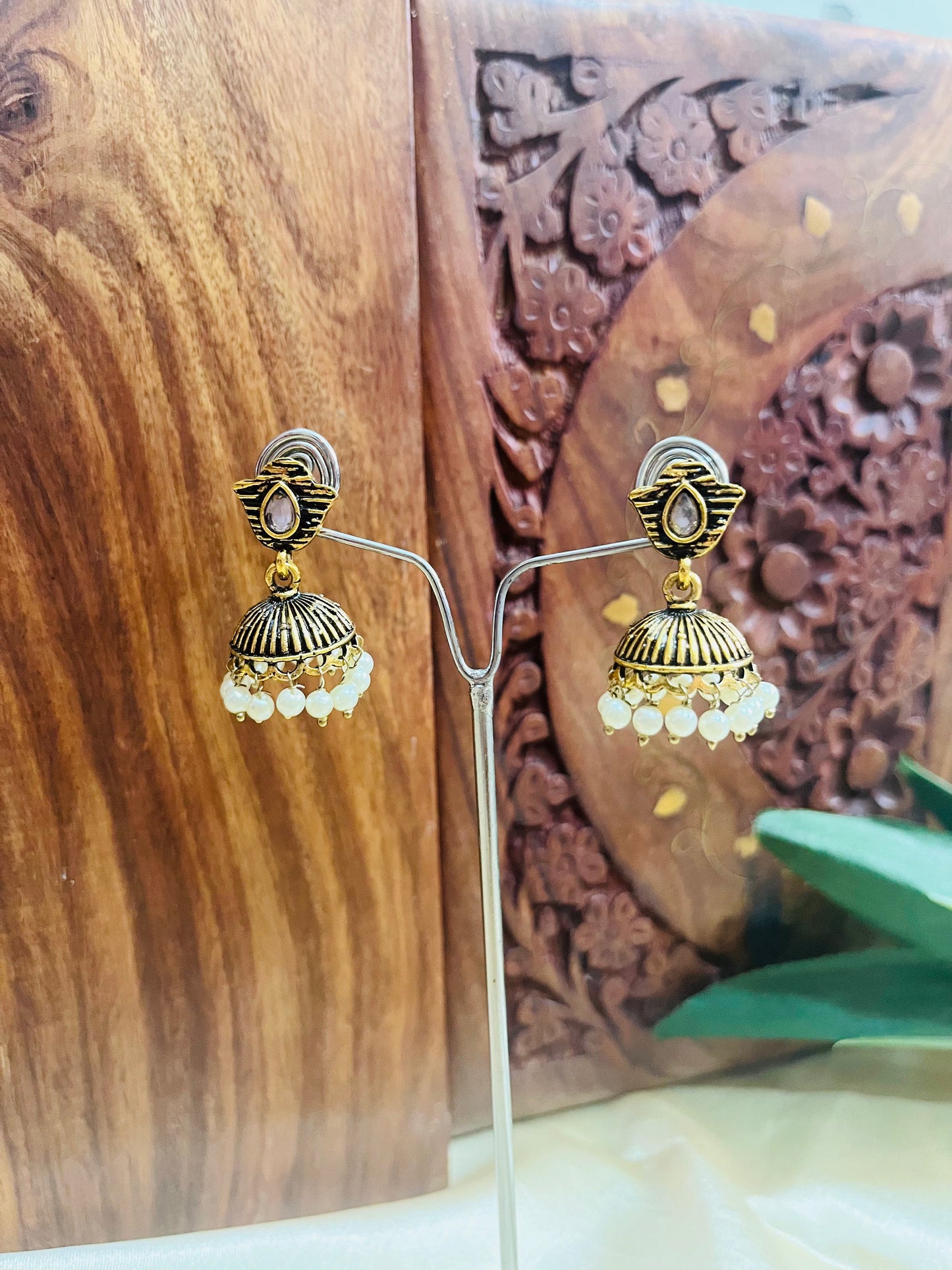 Premium Gold Oxidised Stud Jhumka