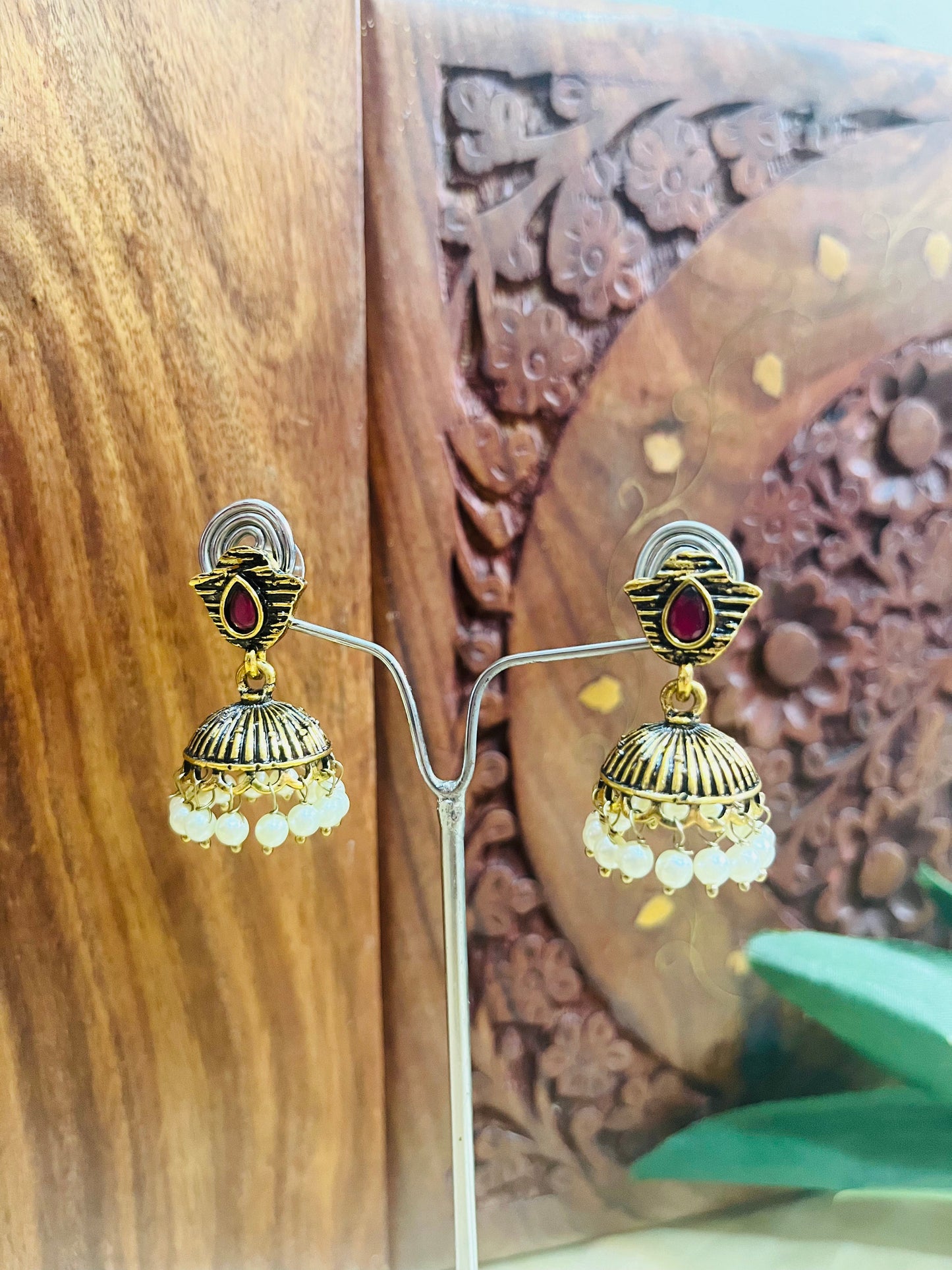 Premium Gold Oxidised Stud Jhumka