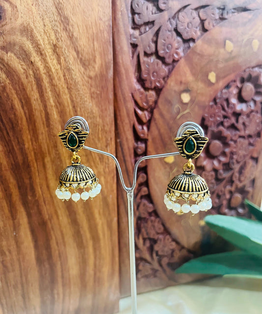 Premium Gold Oxidised Stud Jhumka