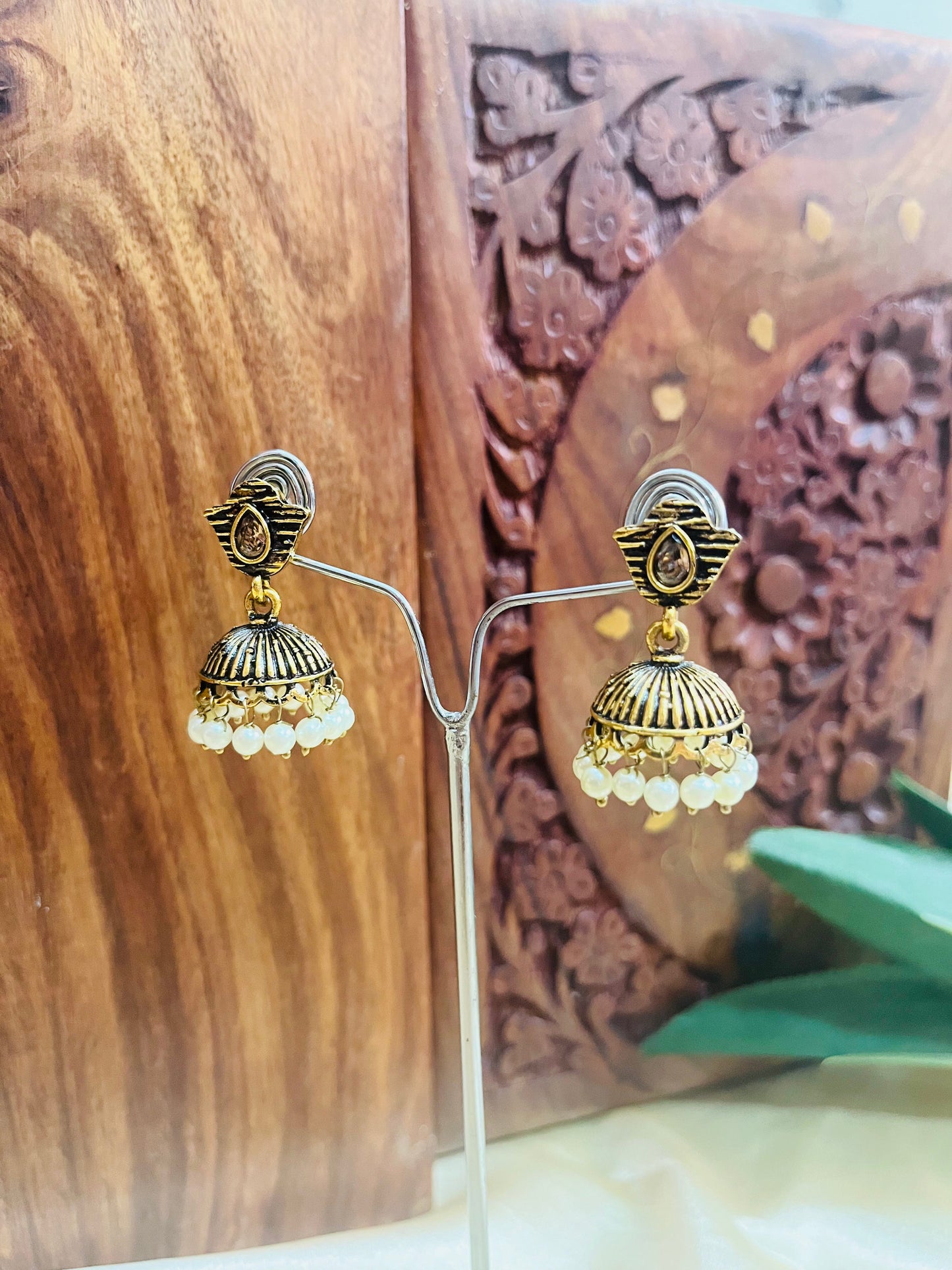Premium Gold Oxidised Stud Jhumka