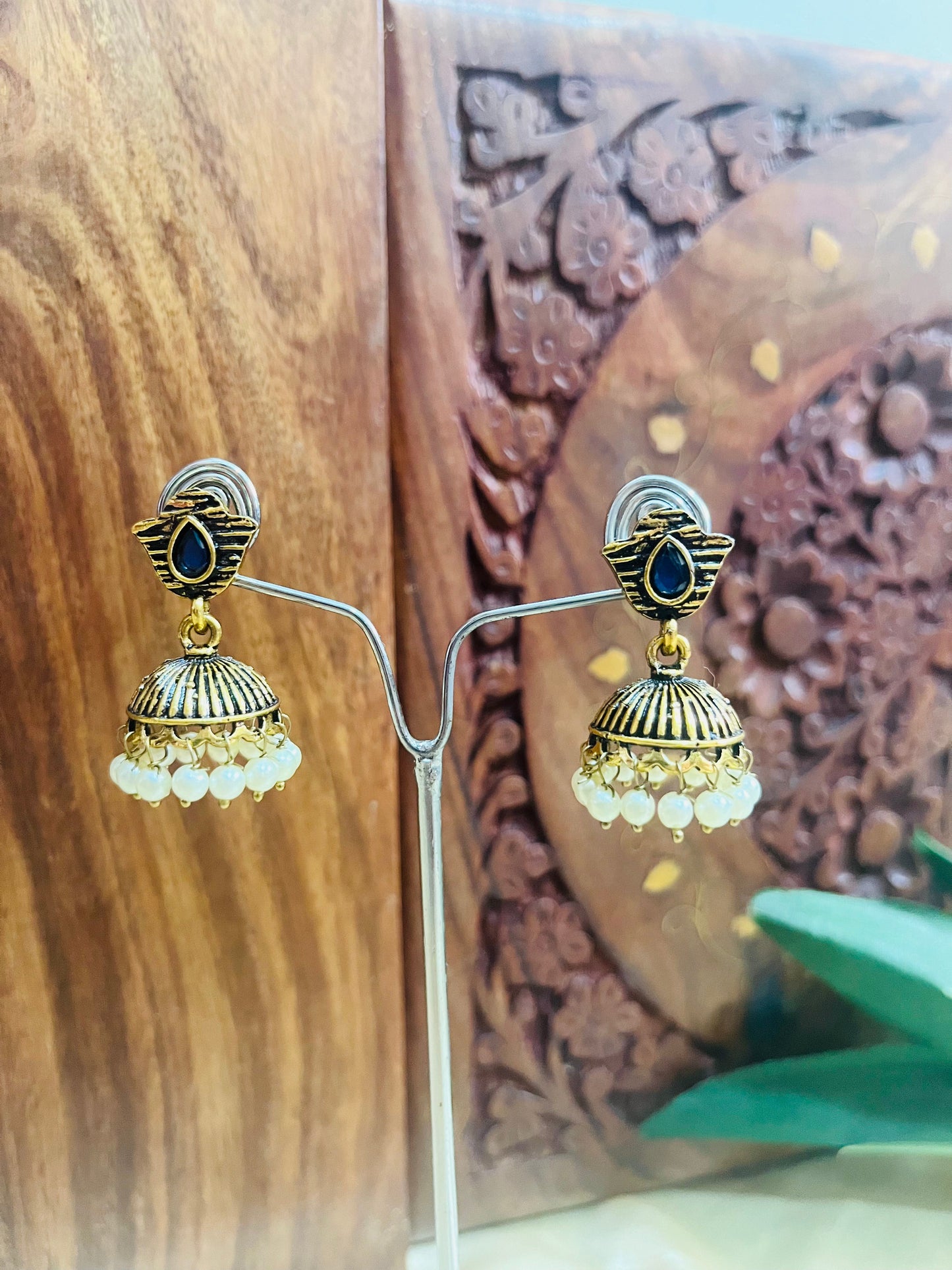 Premium Gold Oxidised Stud Jhumka