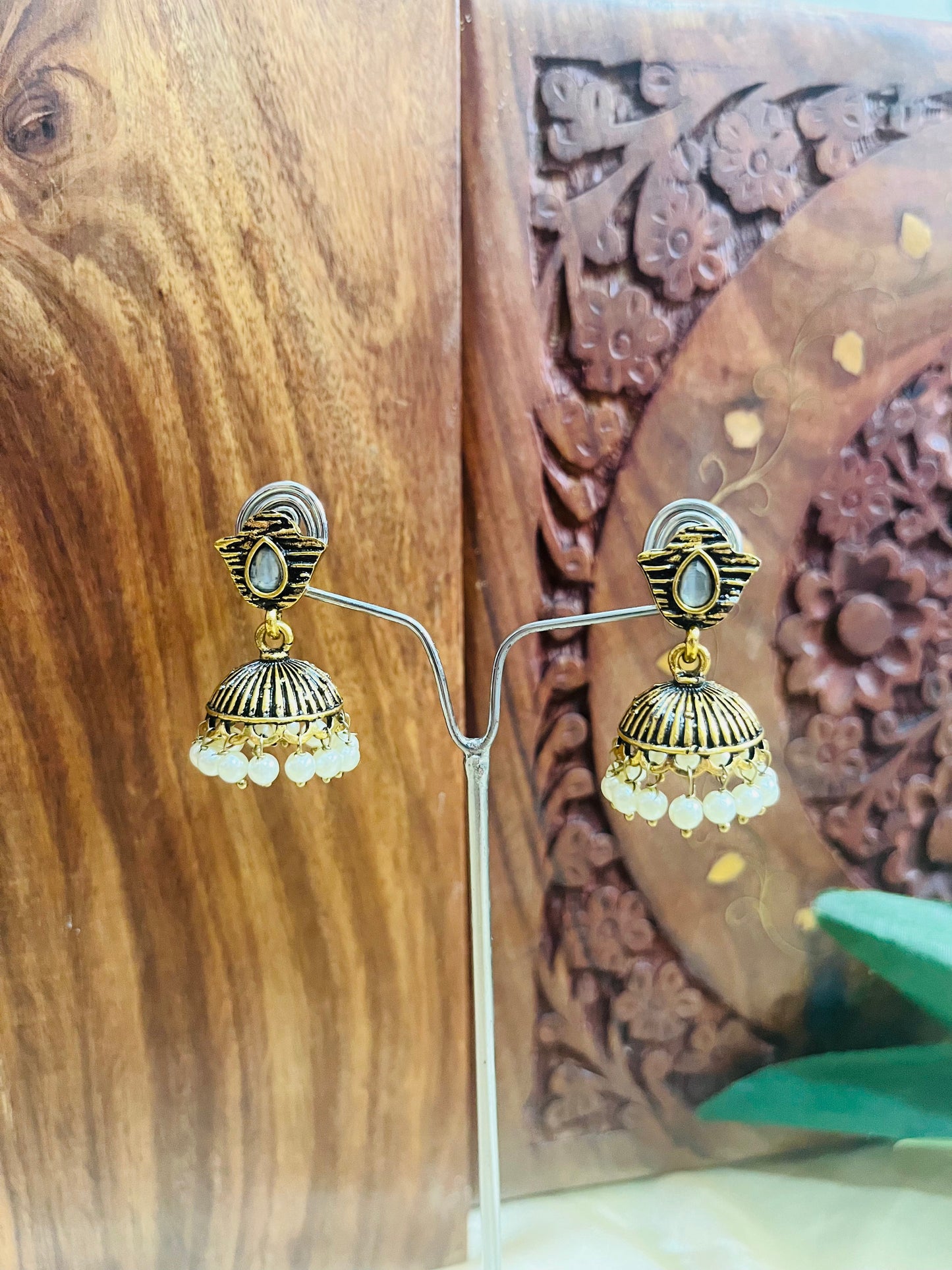 Premium Gold Oxidised Stud Jhumka