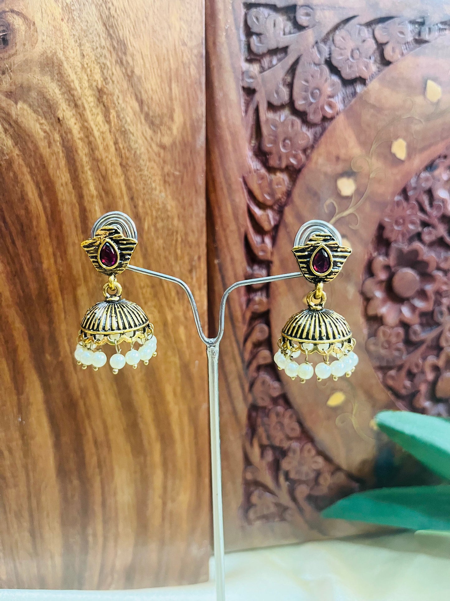 Premium Gold Oxidised Stud Jhumka