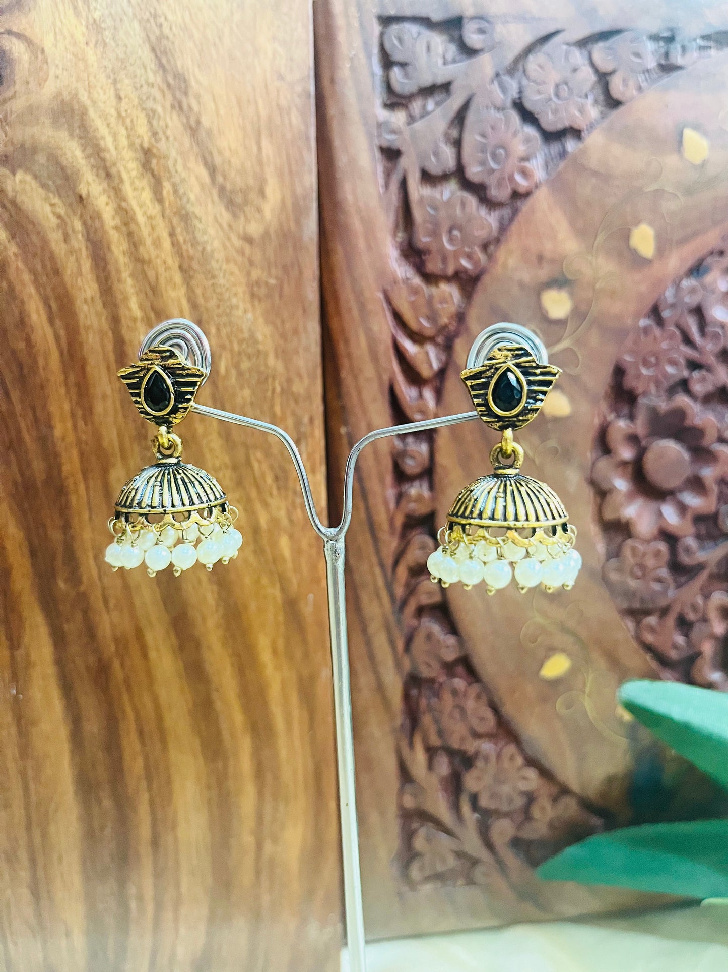 Premium Gold Oxidised Stud Jhumka