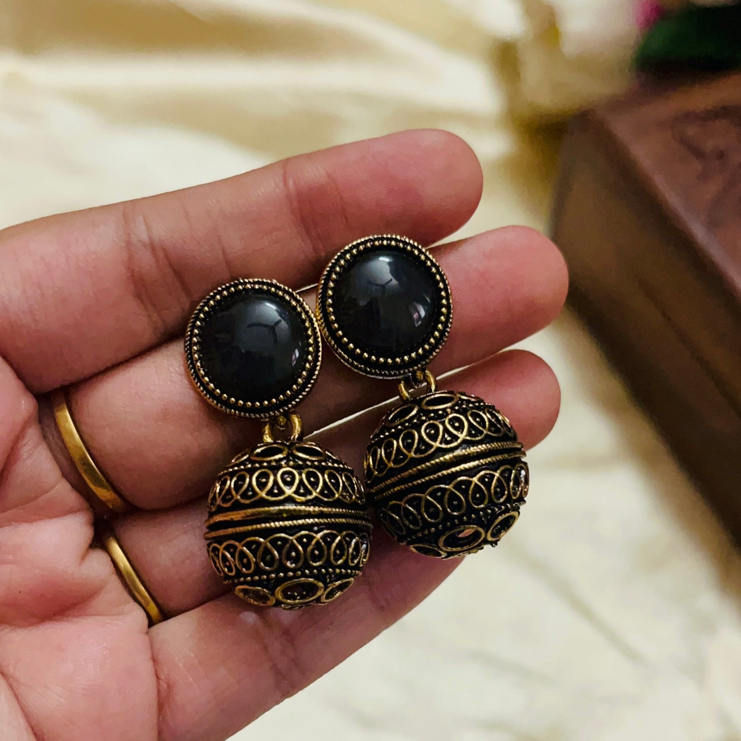 Premium Gold Oxidised Kundala Earring(German Silver Replica)