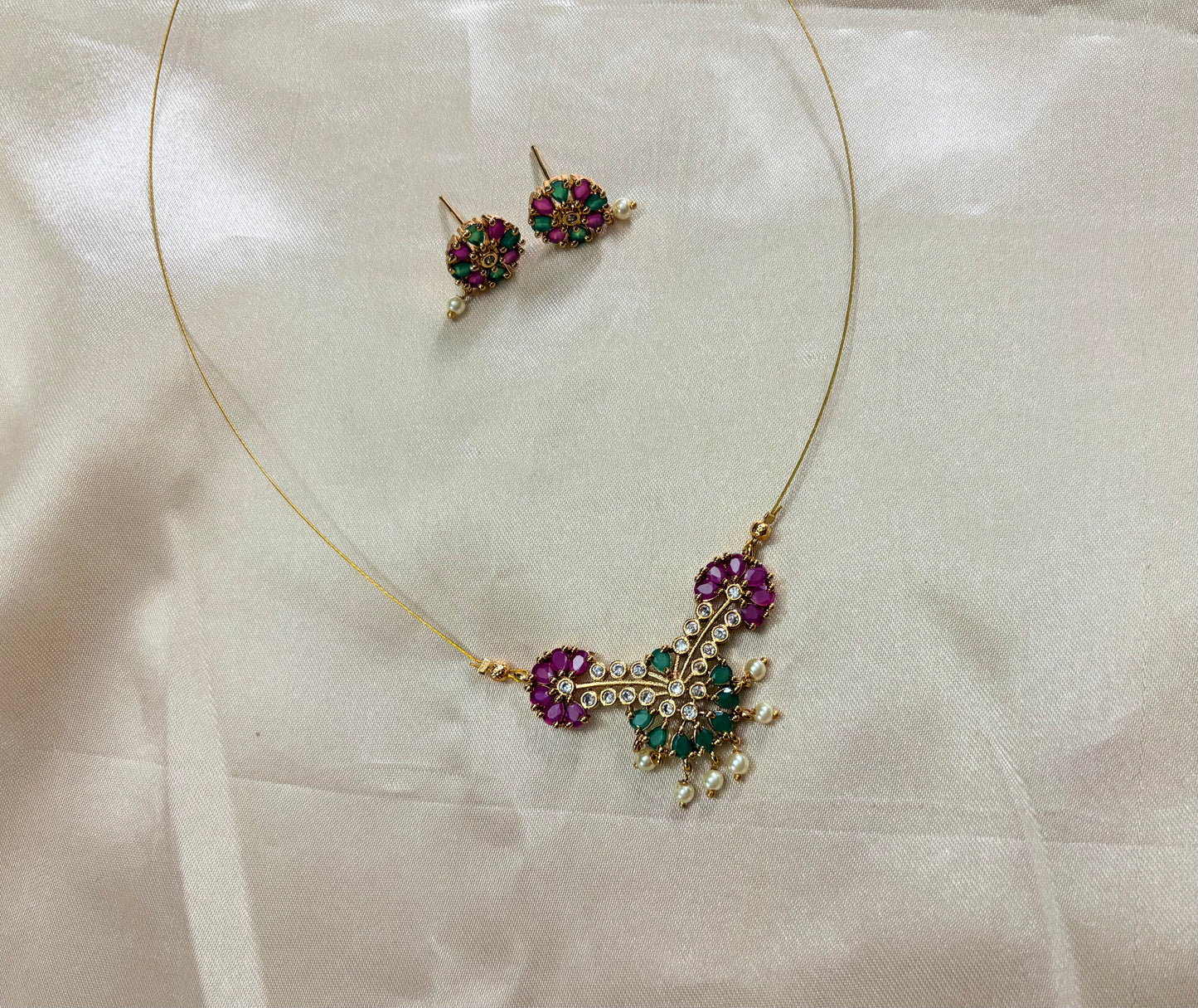 AD pendent invisible necklace with Earrings