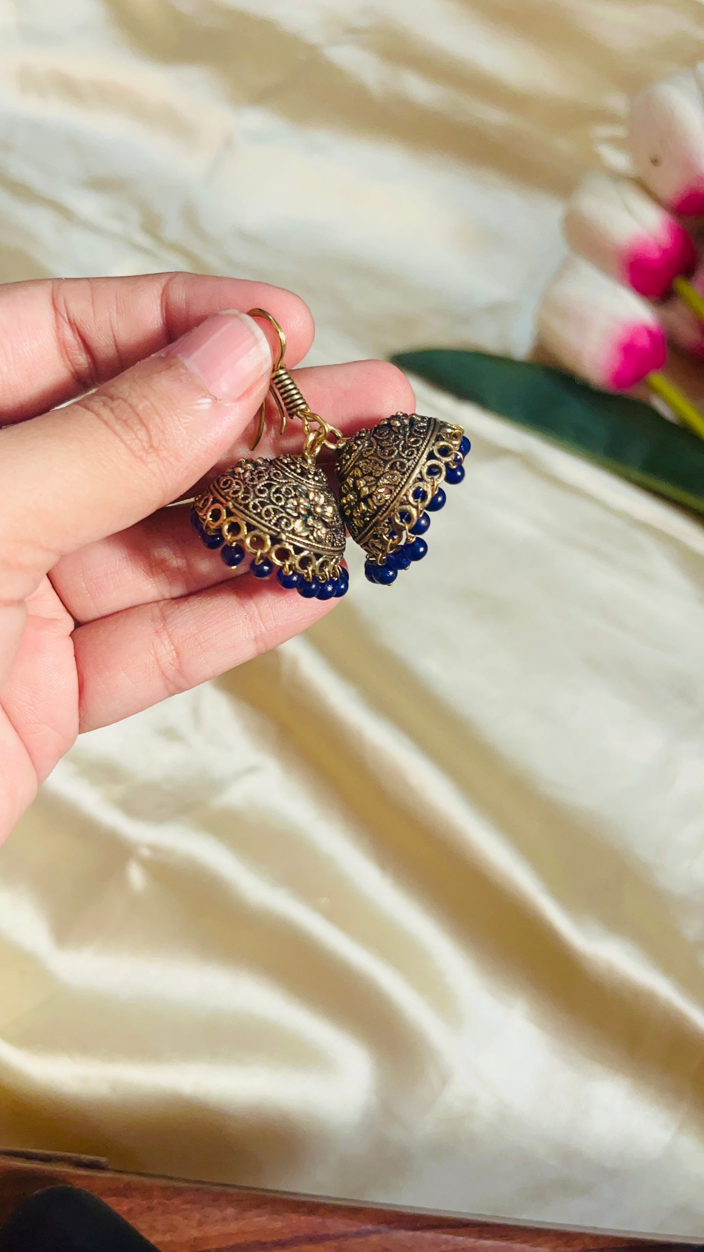 Rajasthani Mehandi Gold Hook Jhumka