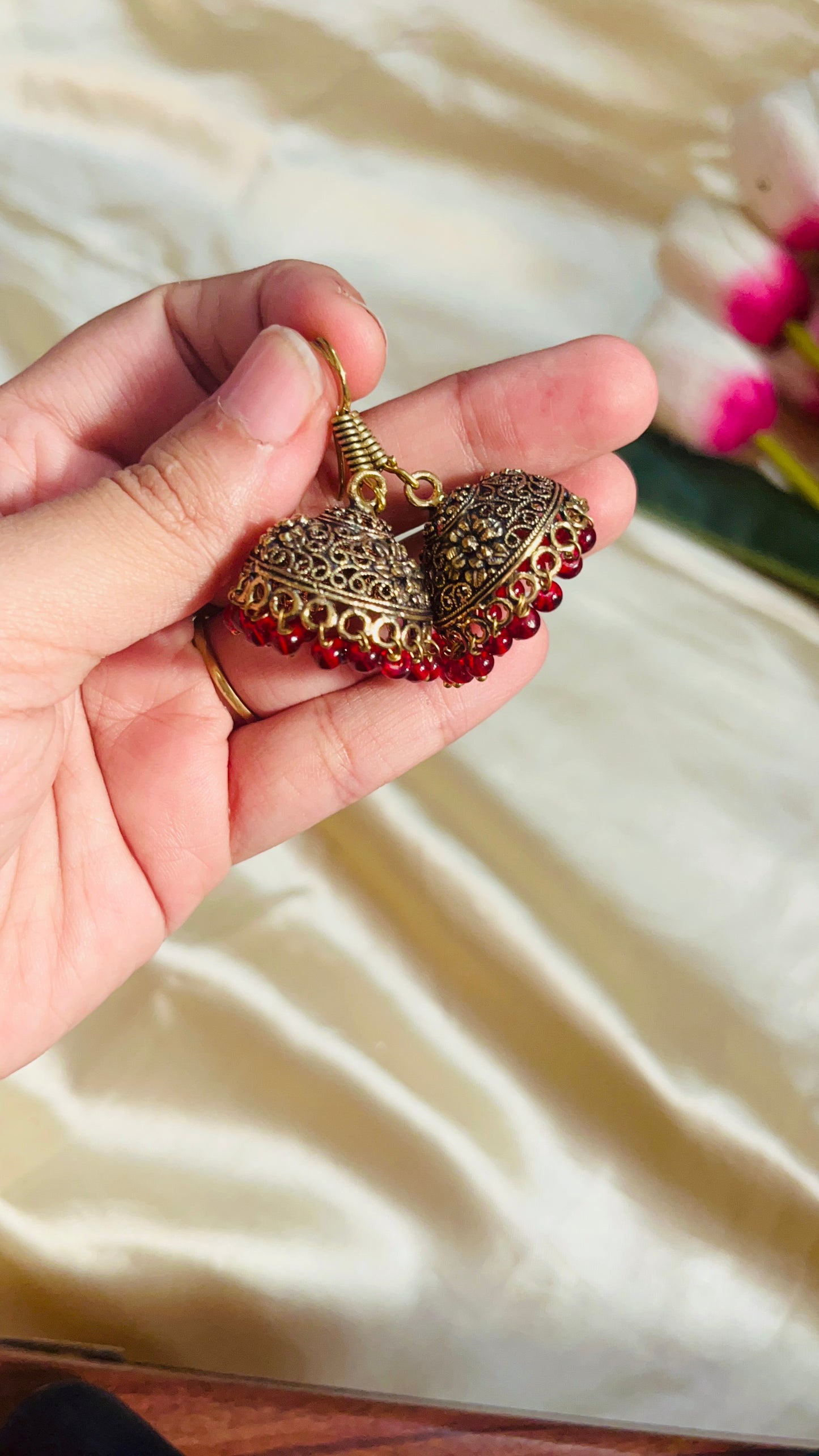 Rajasthani Mehandi Gold Hook Jhumka