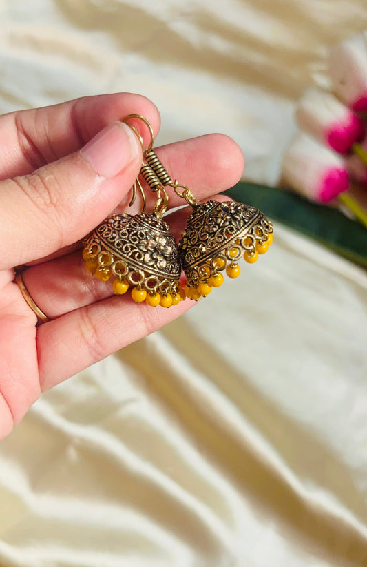 Rajasthani Mehandi Gold Hook Jhumka