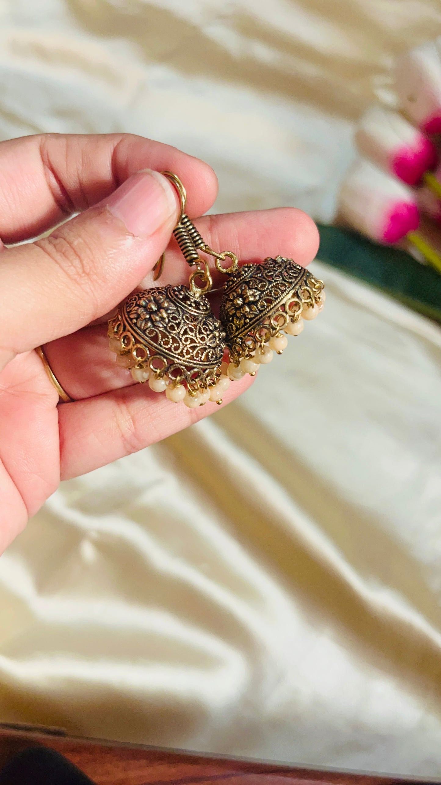 Rajasthani Mehandi Gold Hook Jhumka