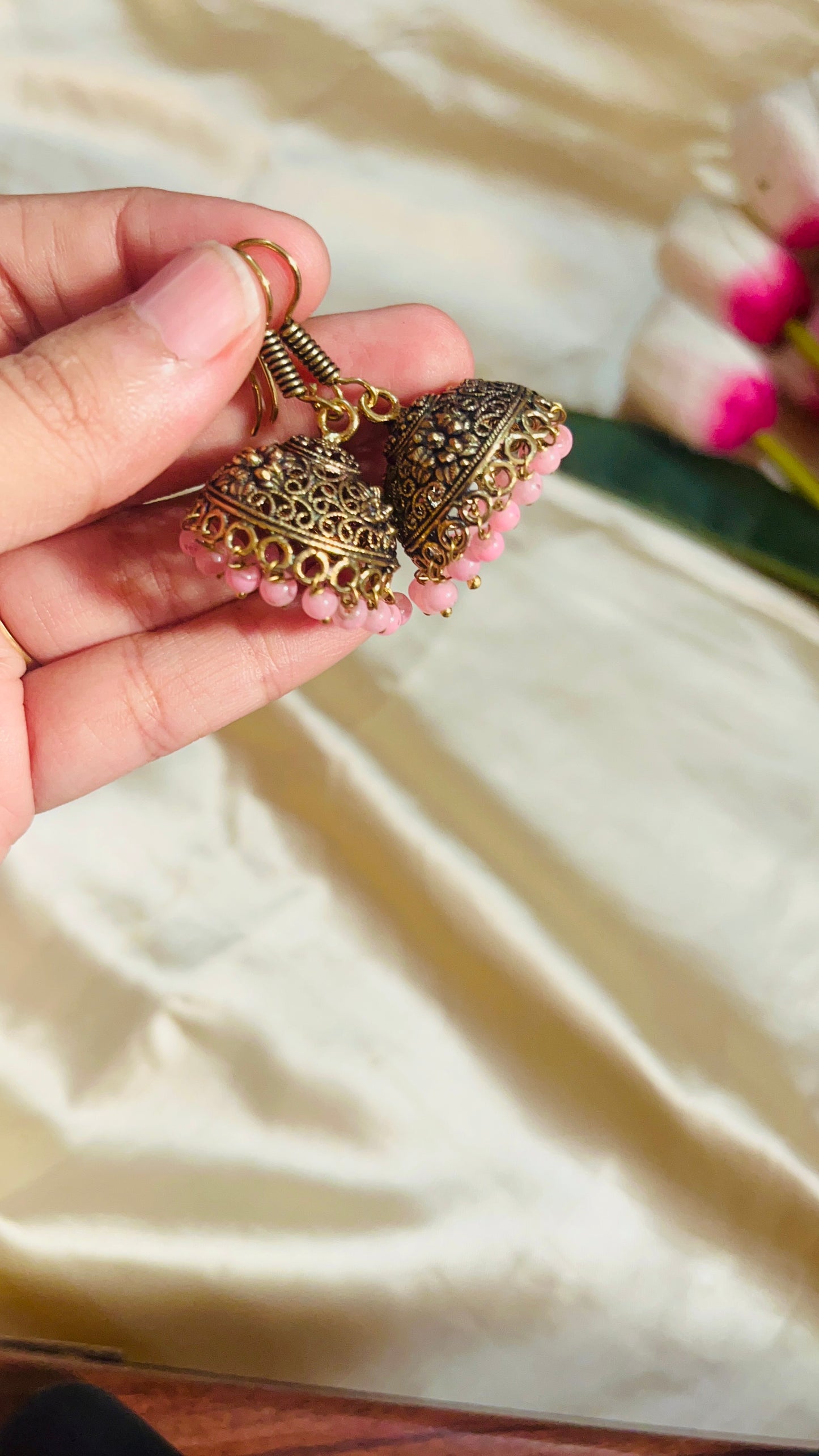 Rajasthani Mehandi Gold Hook Jhumka