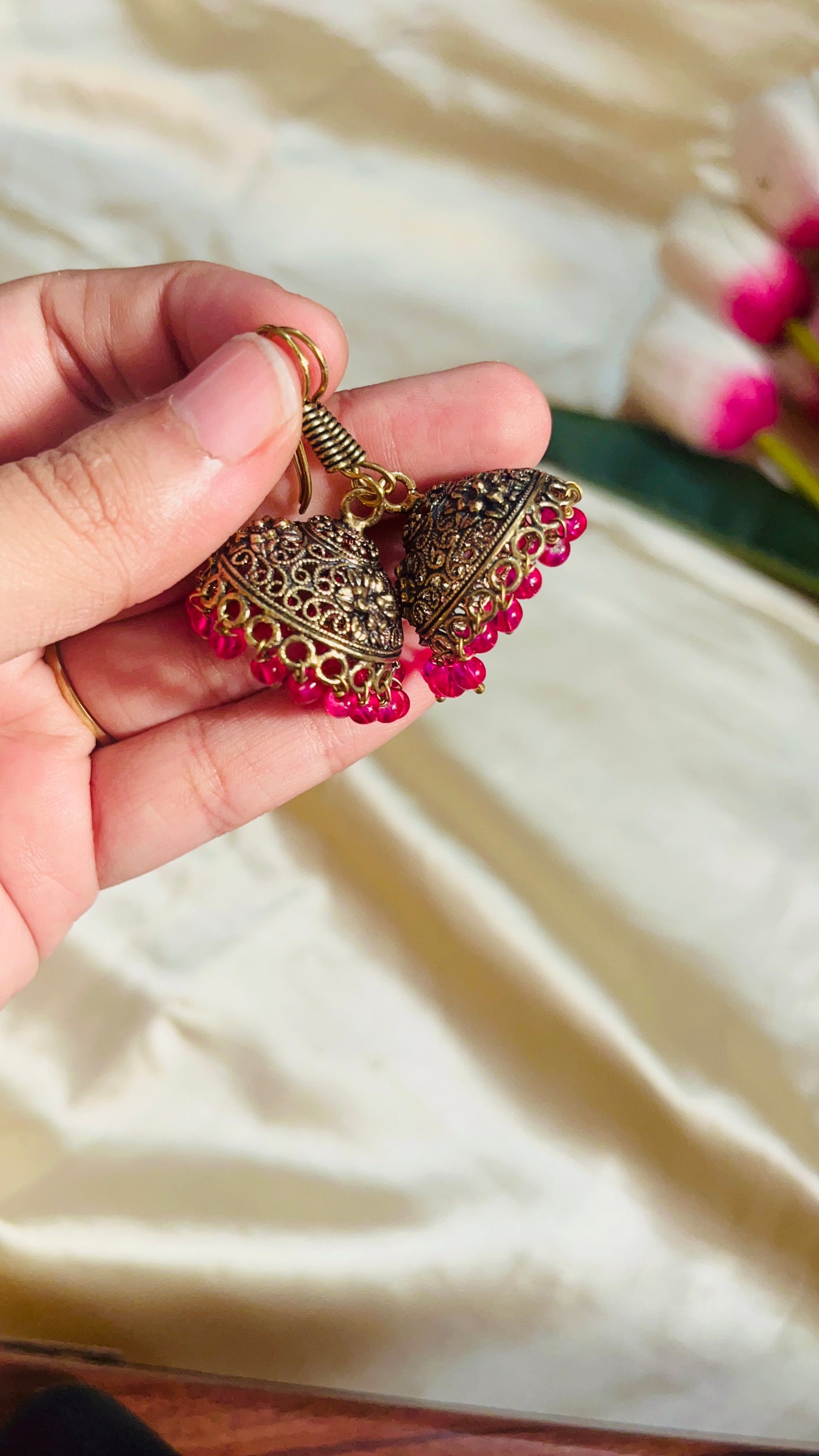 Rajasthani Mehandi Gold Hook Jhumka