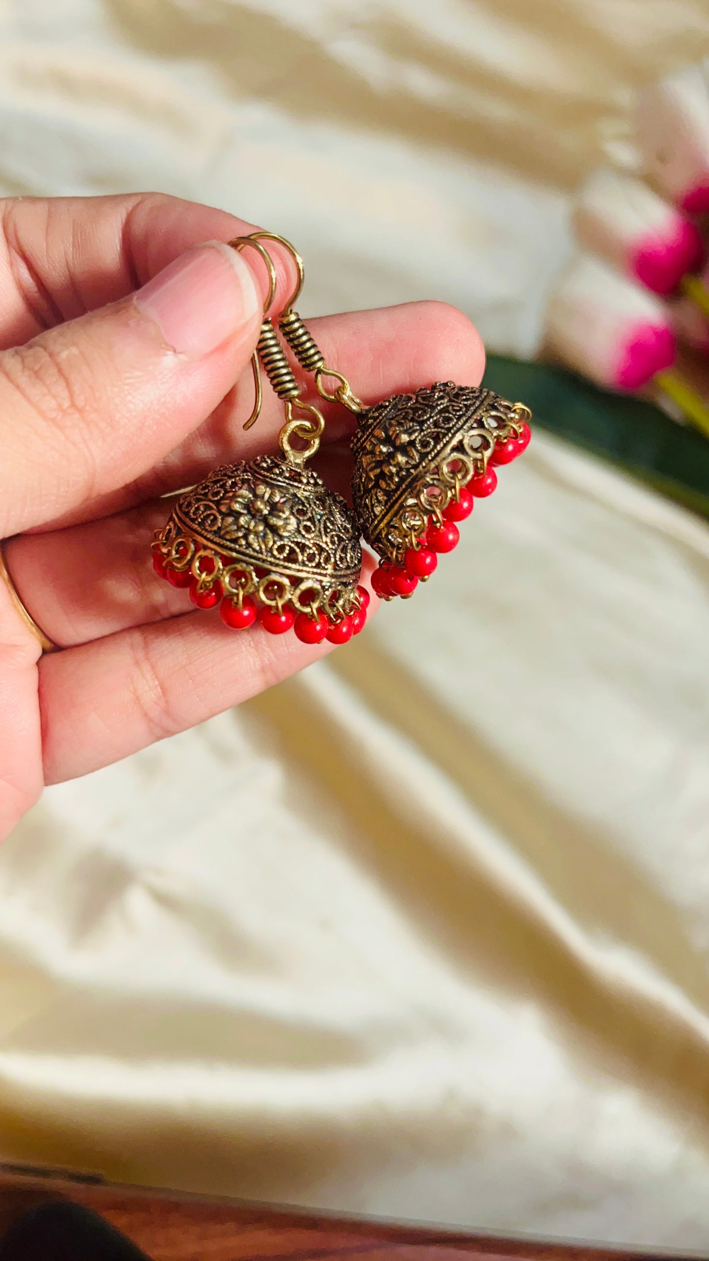 Rajasthani Mehandi Gold Hook Jhumka