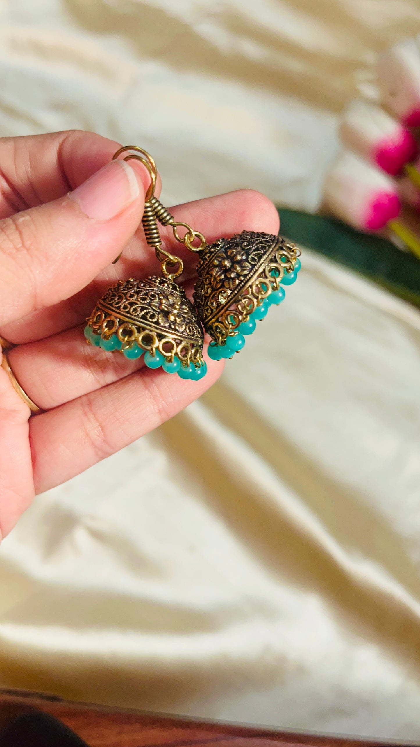 Rajasthani Mehandi Gold Hook Jhumka
