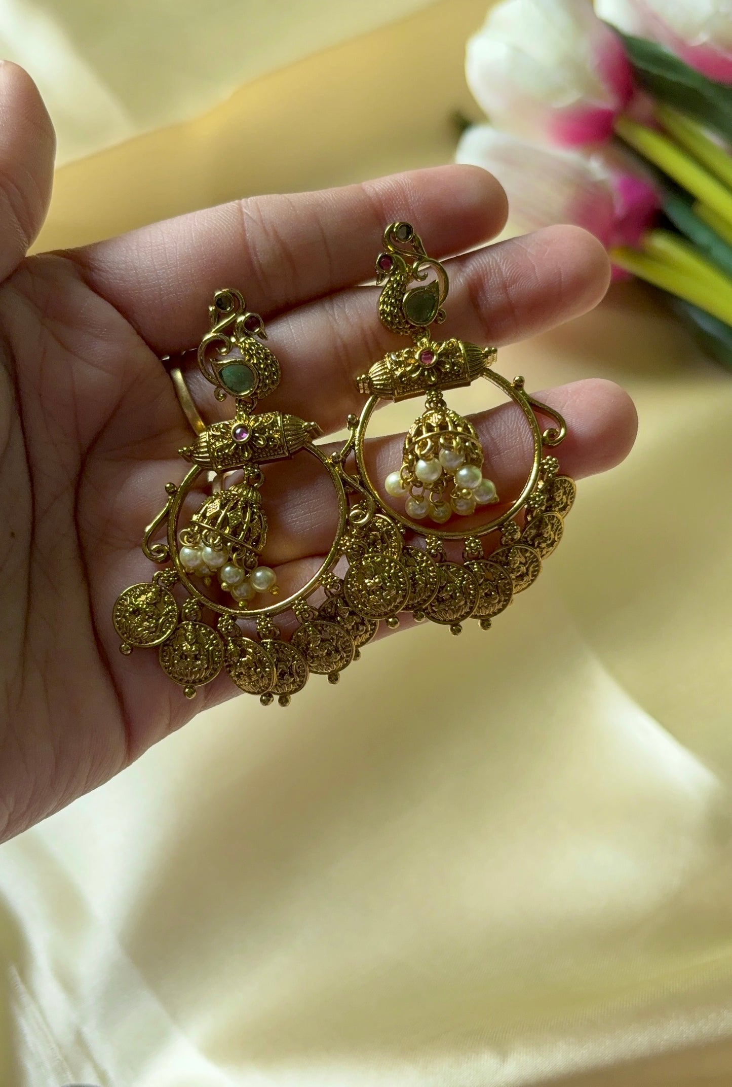 Lakshmi Coin with Peacock Chandbali