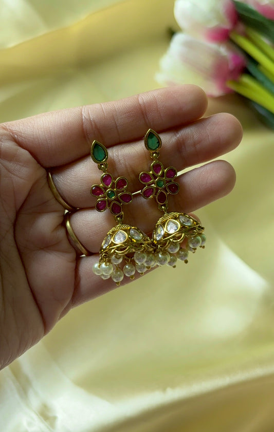 Jadau Floral Stud Jhumka
