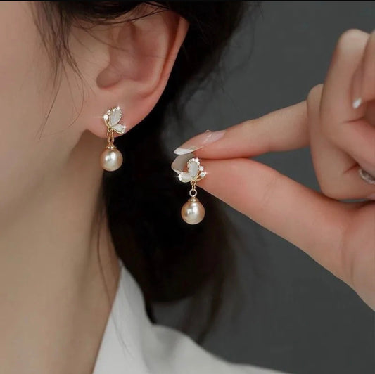 Butterfly Pearl Drop Earring