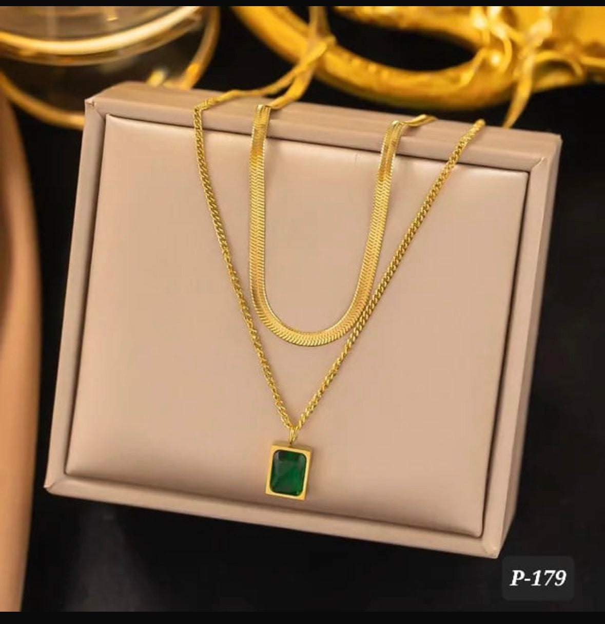 Antitarnish Dual layer Emerald Pendant Chain