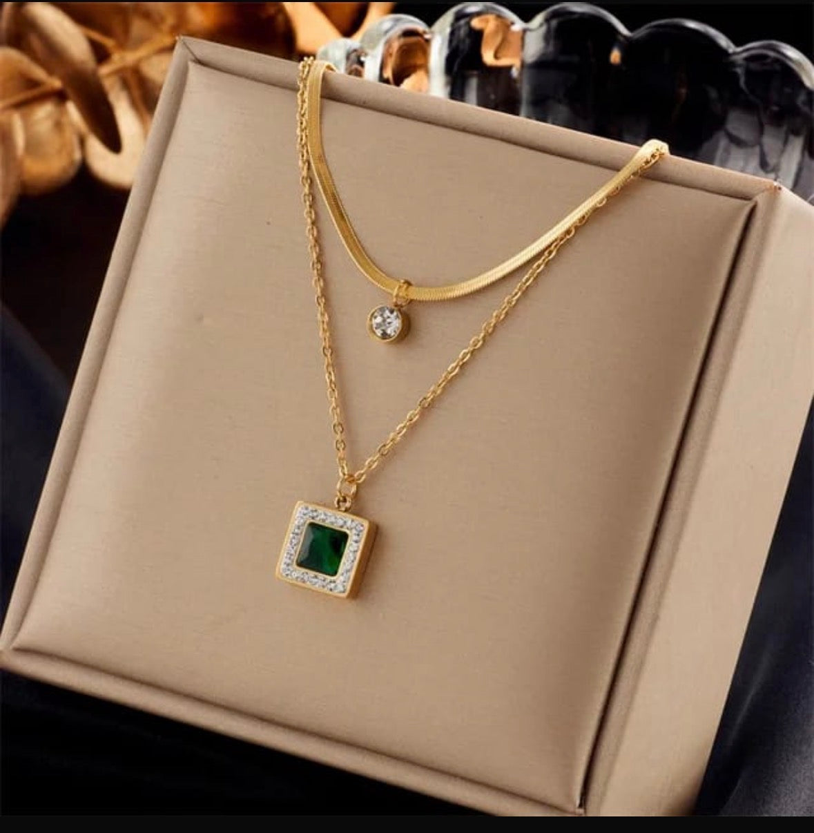 Antitarnish Dual layer Emerald Pendant Chain (Copy)