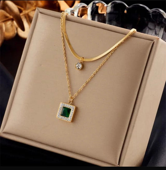 Antitarnish Dual layer Emerald Pendant Chain (Copy)