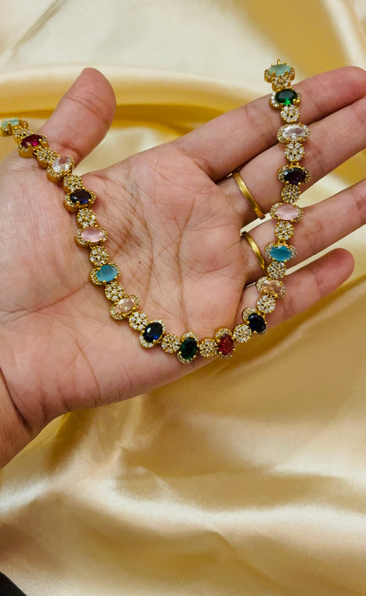 Navratna necklace with stud
