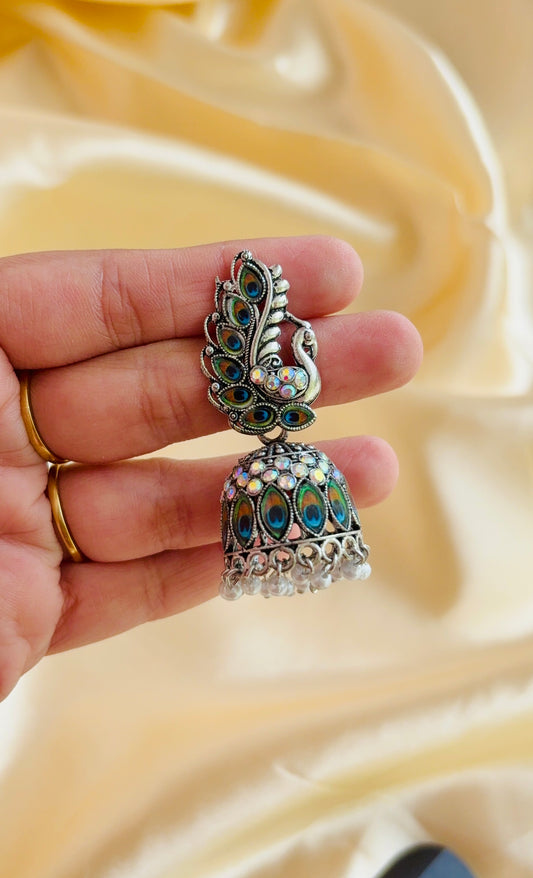 Oxidised peacock Jhumka