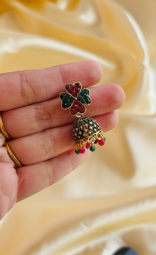 Multicolour leafy stud jhumka