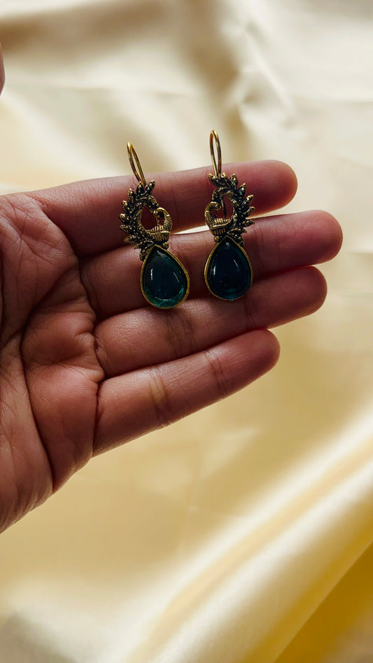 Oxisidised Peacock Hook Earring