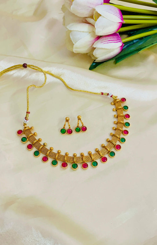 Traditional Temple-Style  Matt Finish Necklace Set