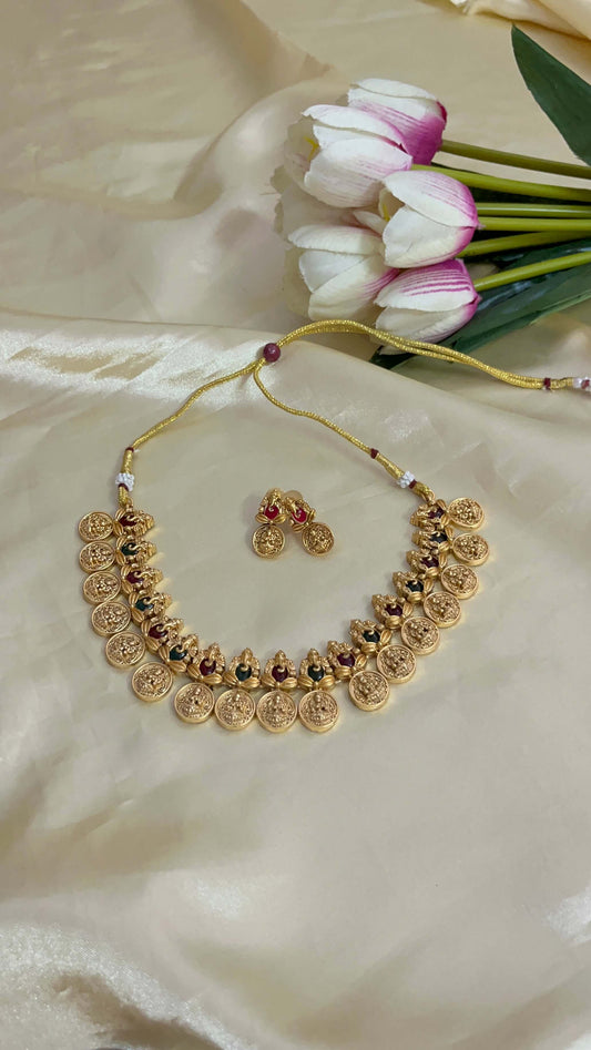 Temple style Ganesha Coin Necklace Set