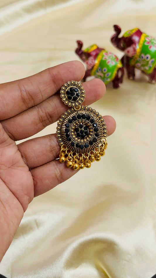 Gold Oxidised Drop Earring