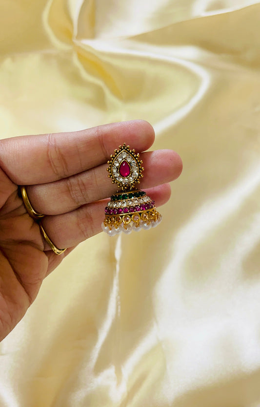 Multicolour Pearl Drop Jhumka