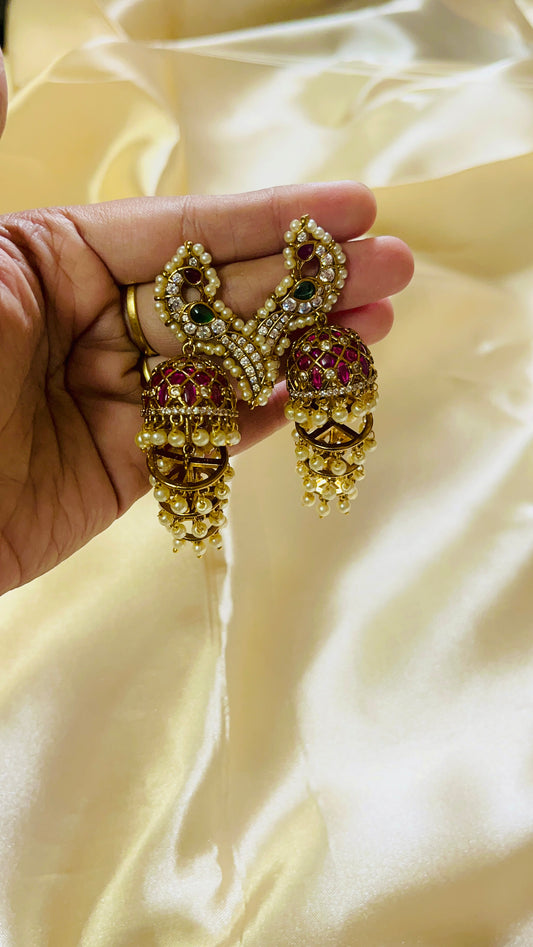 Premium Jadau peacock Jhumka