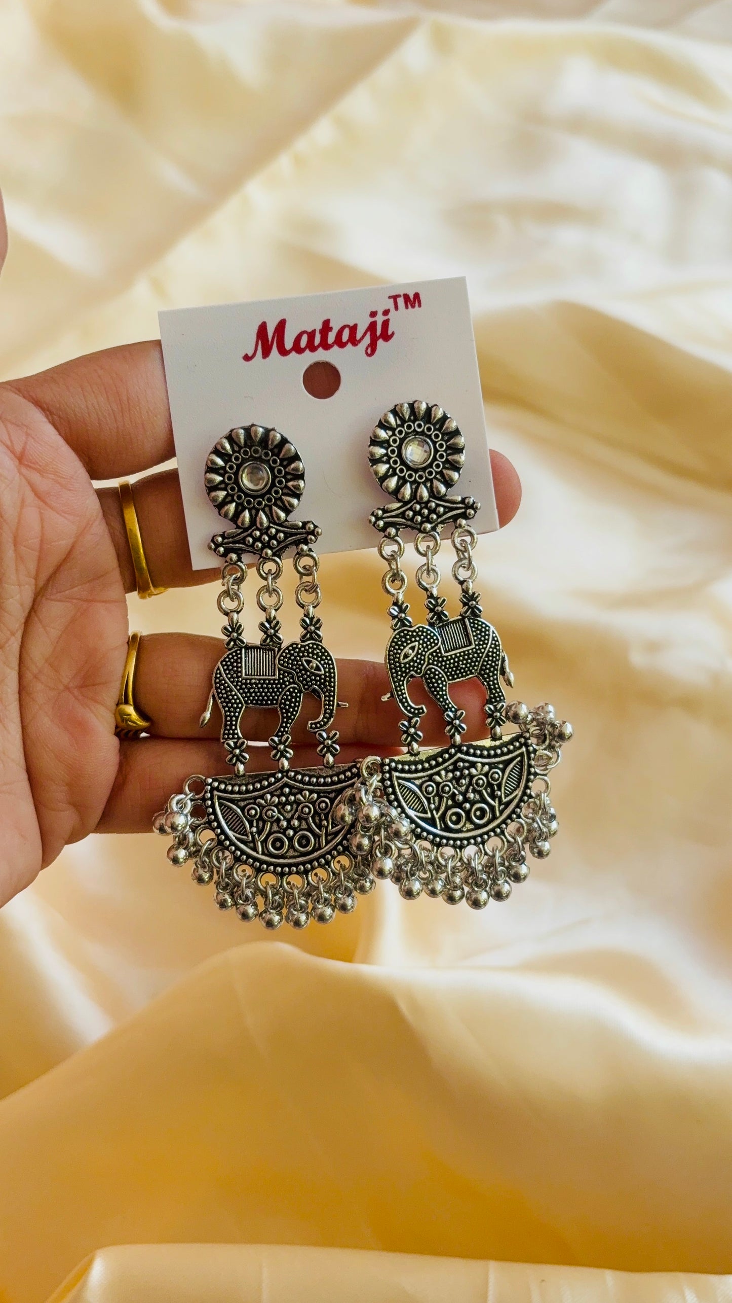 Oxidised Elephant Drop earring