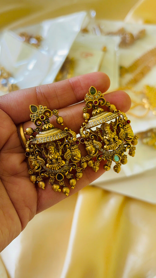 3d Lakshmi embossed antique Earring