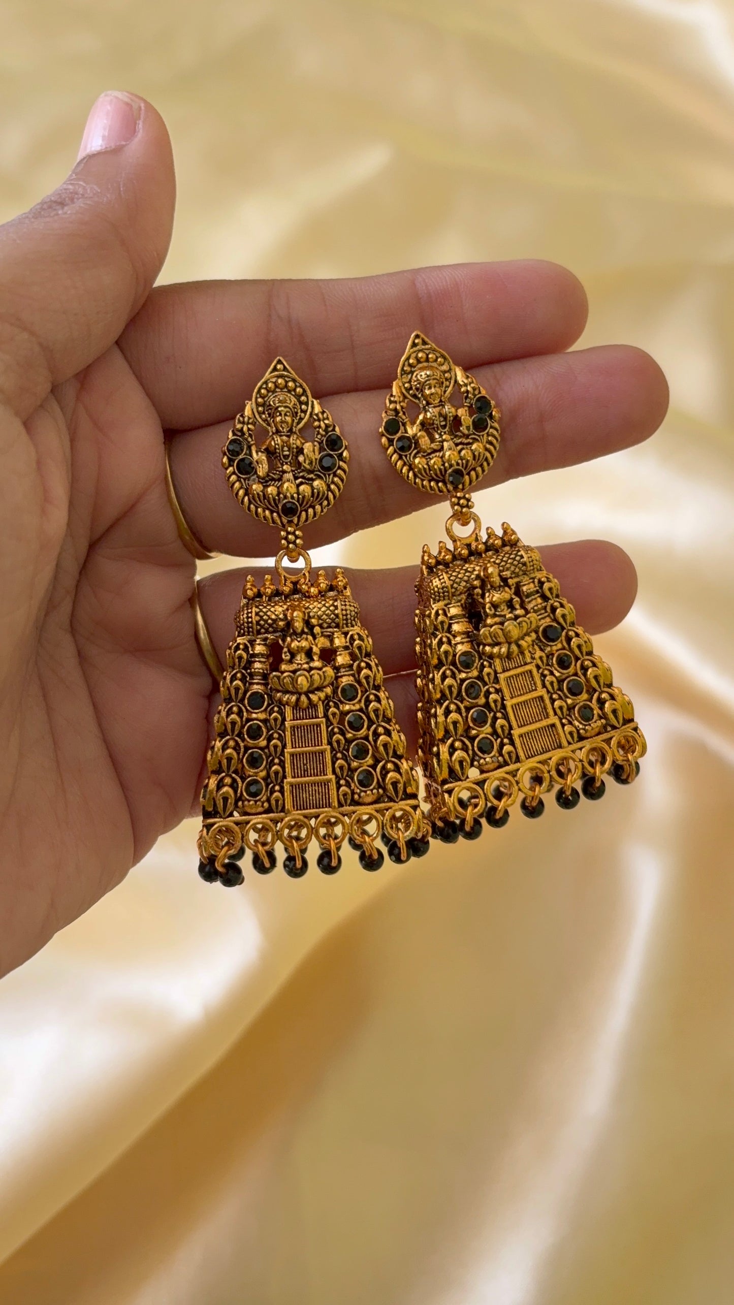 Oxidised Gopuram jhumka