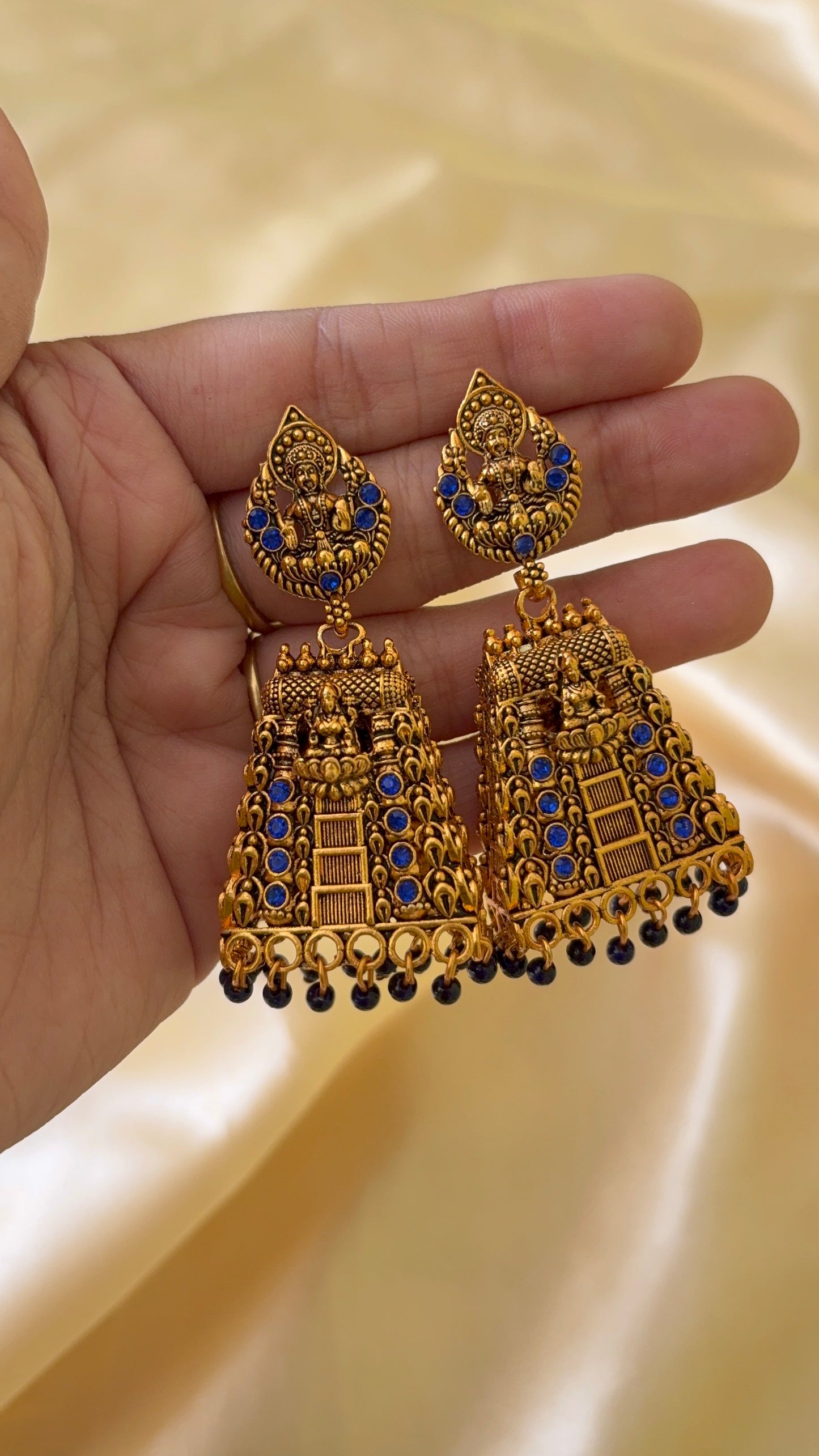 Oxidised Gopuram jhumka