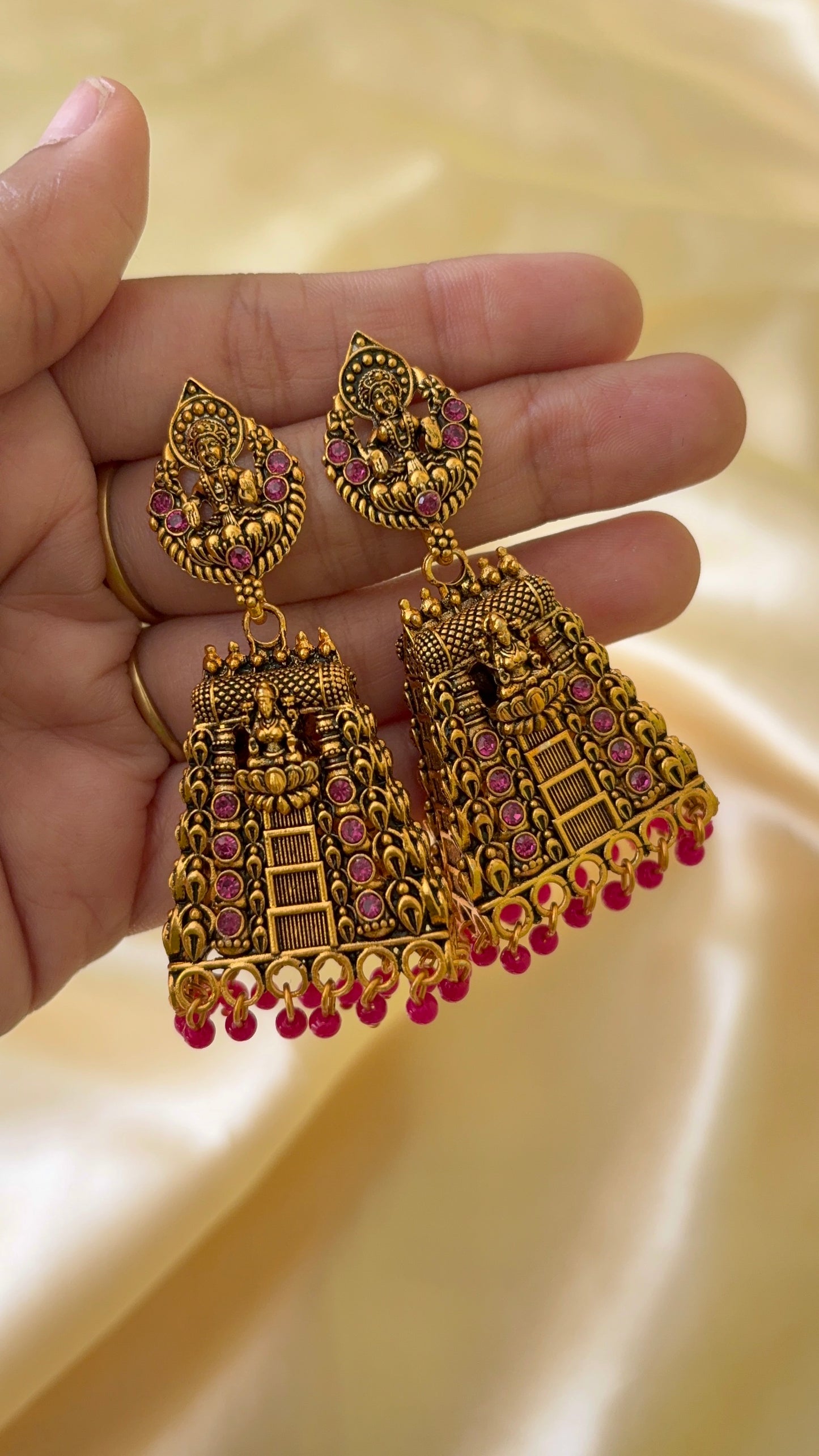 Oxidised Gopuram jhumka