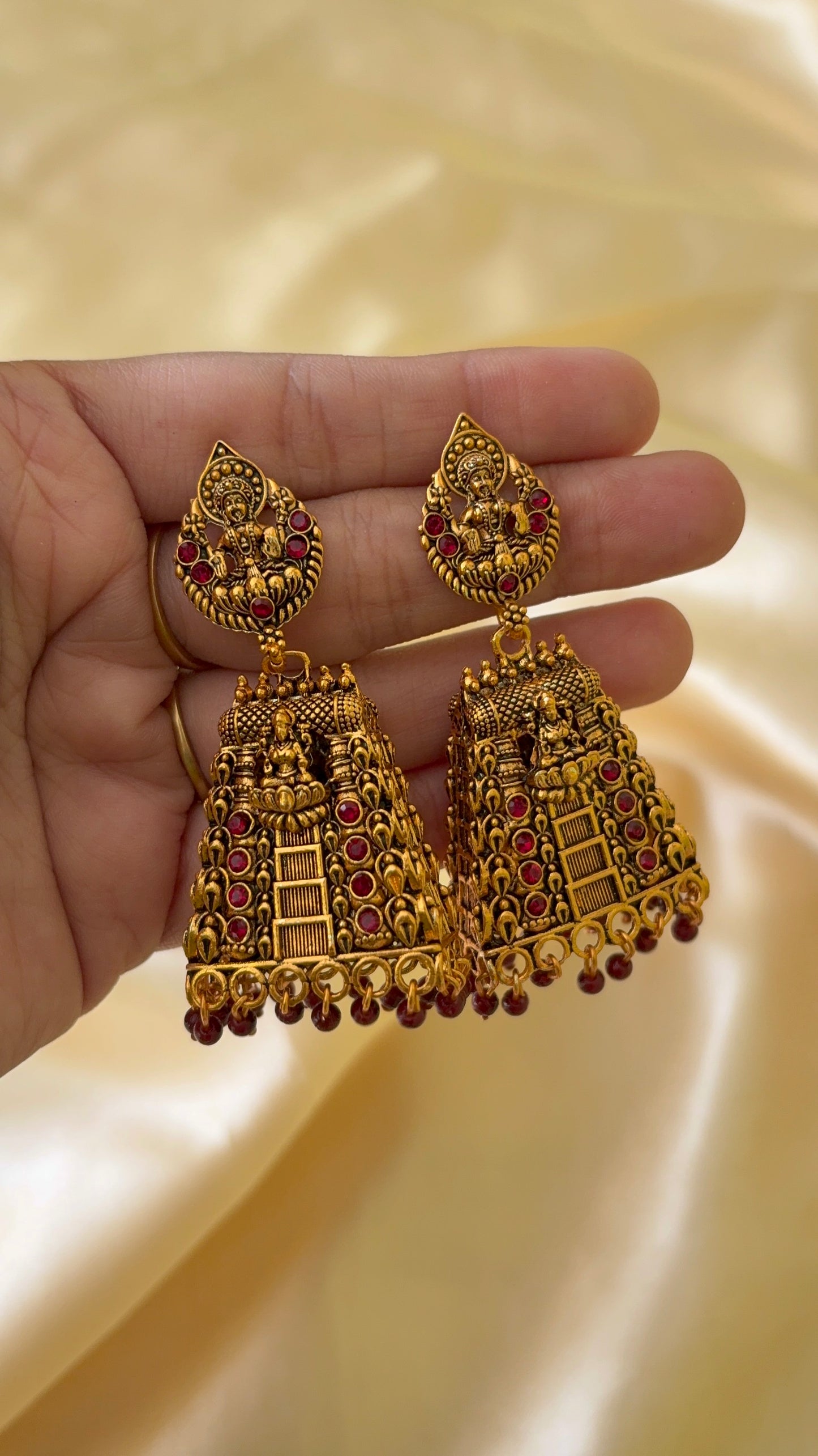 Oxidised Gopuram jhumka