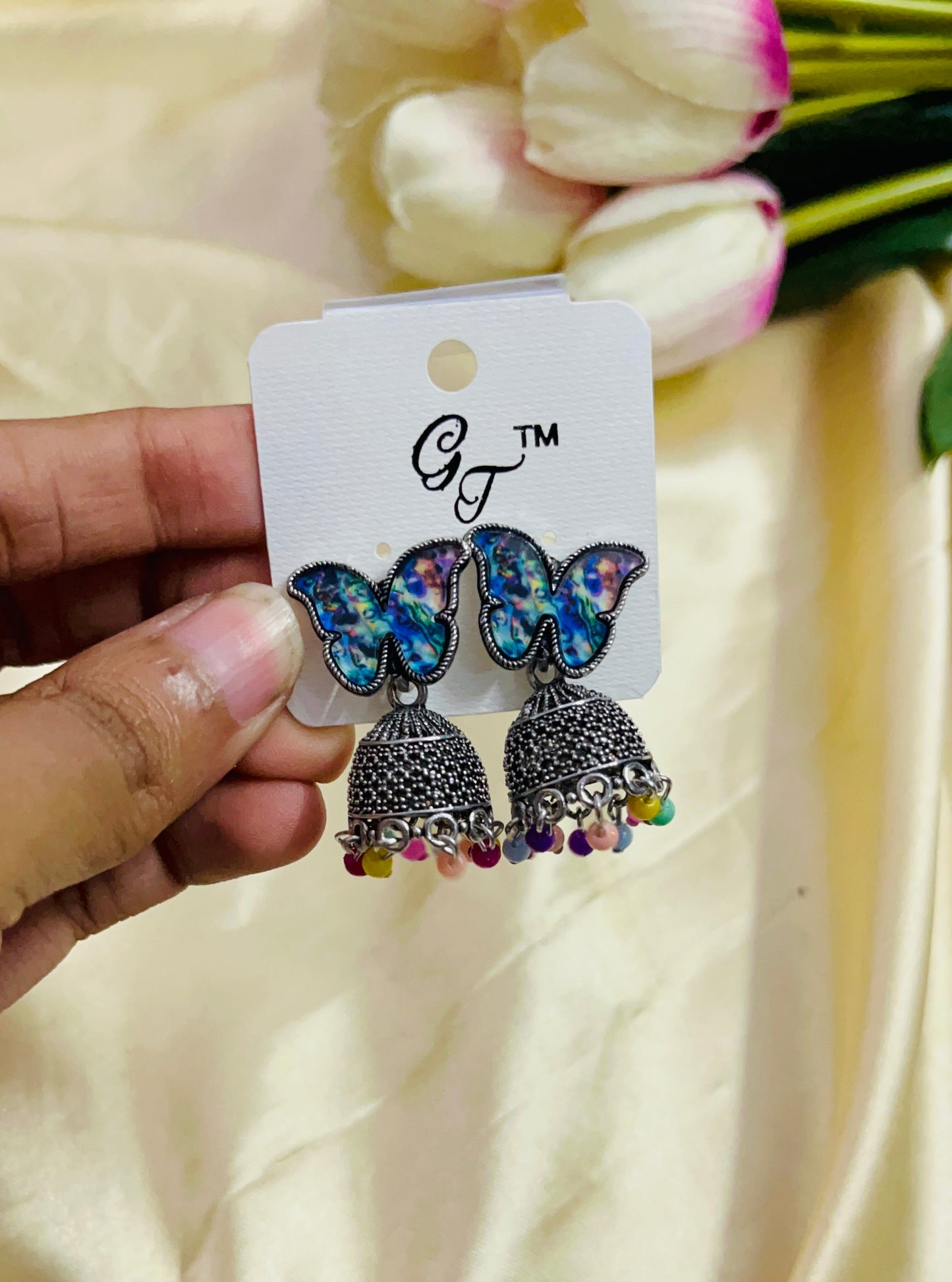 Butterfly Stud Jhumka - Silver