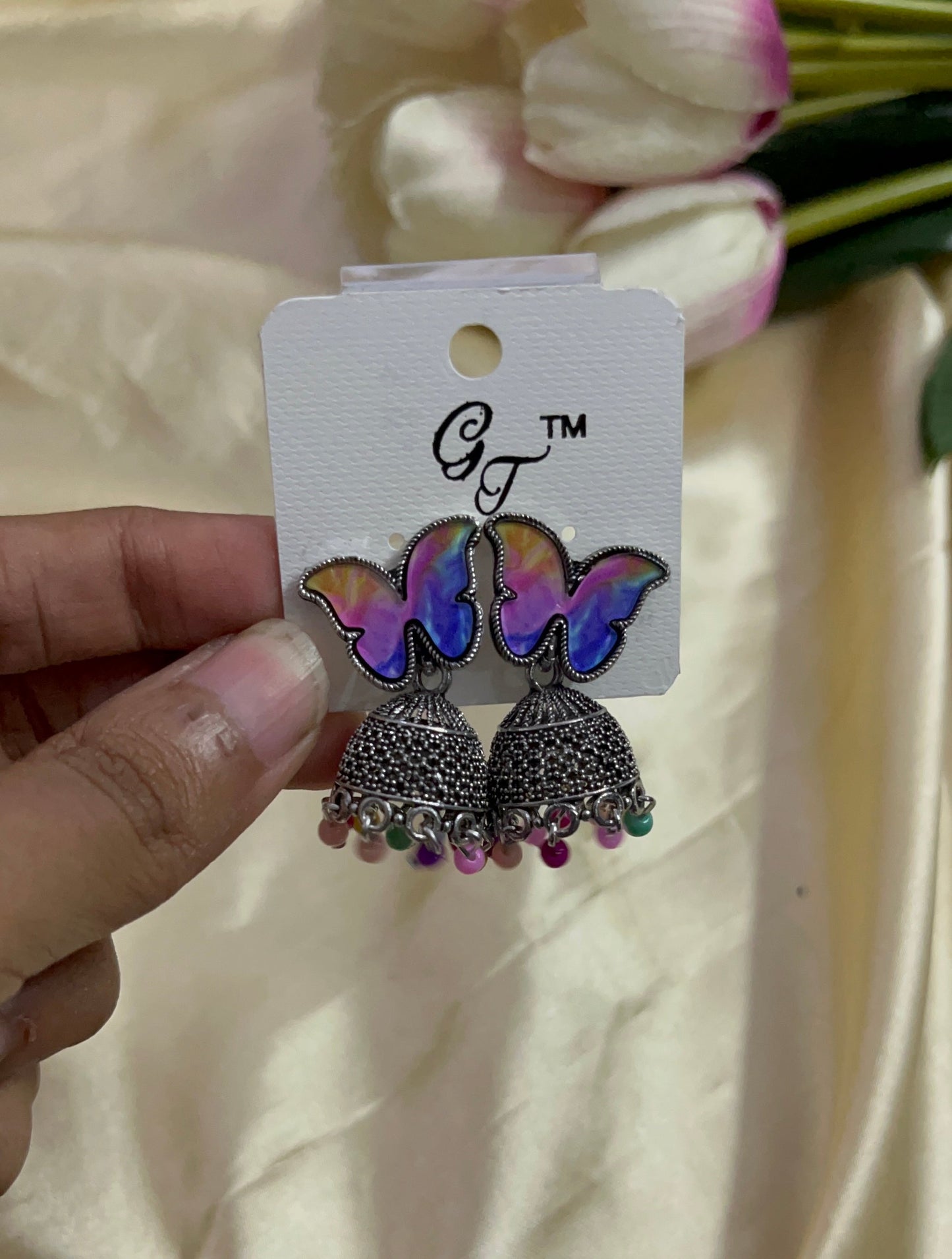 Butterfly Stud Jhumka - Silver