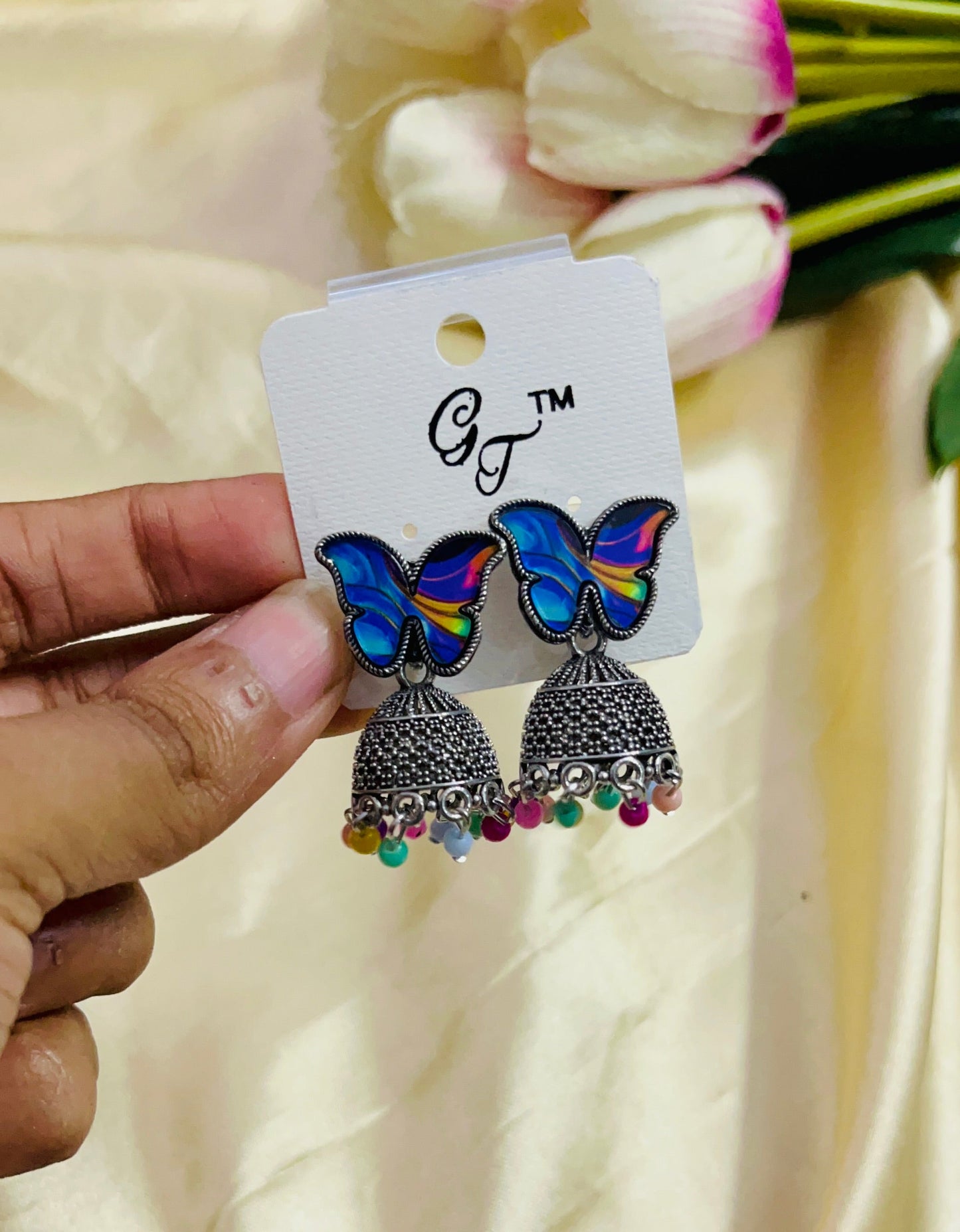 Butterfly Stud Jhumka - Silver