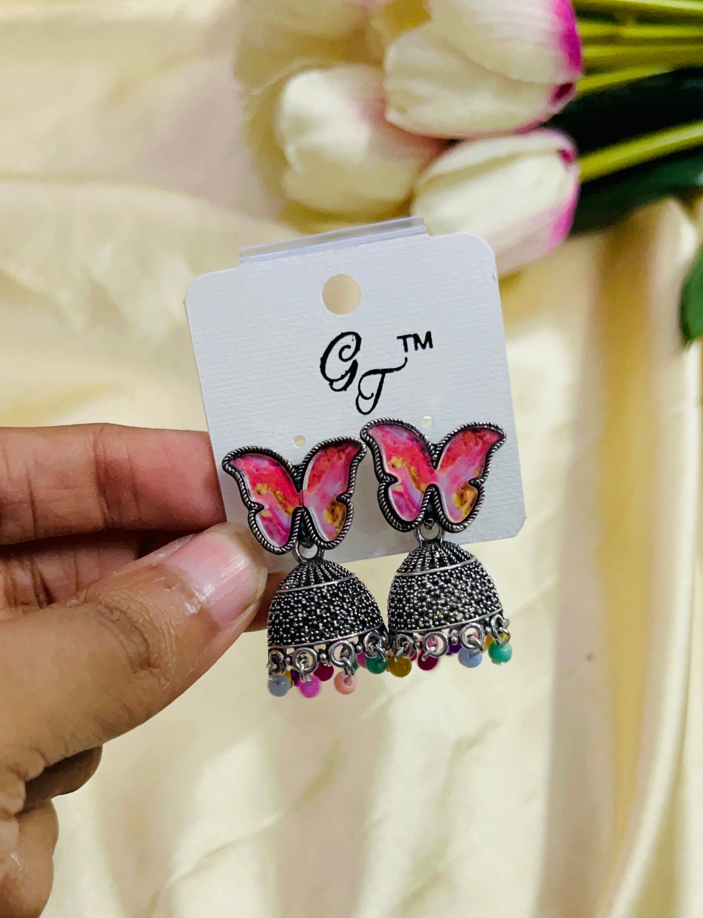 Butterfly Stud Jhumka - Silver