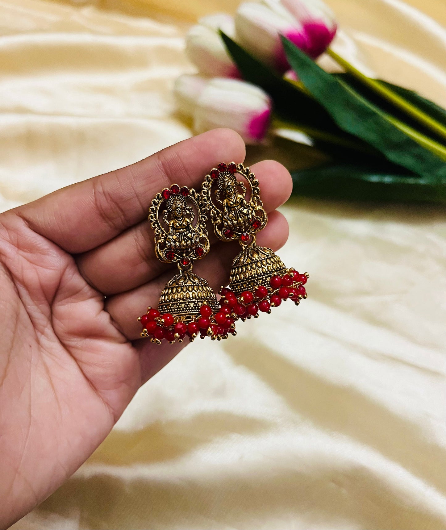 Heavy Beaded Lakshmi Jhumka