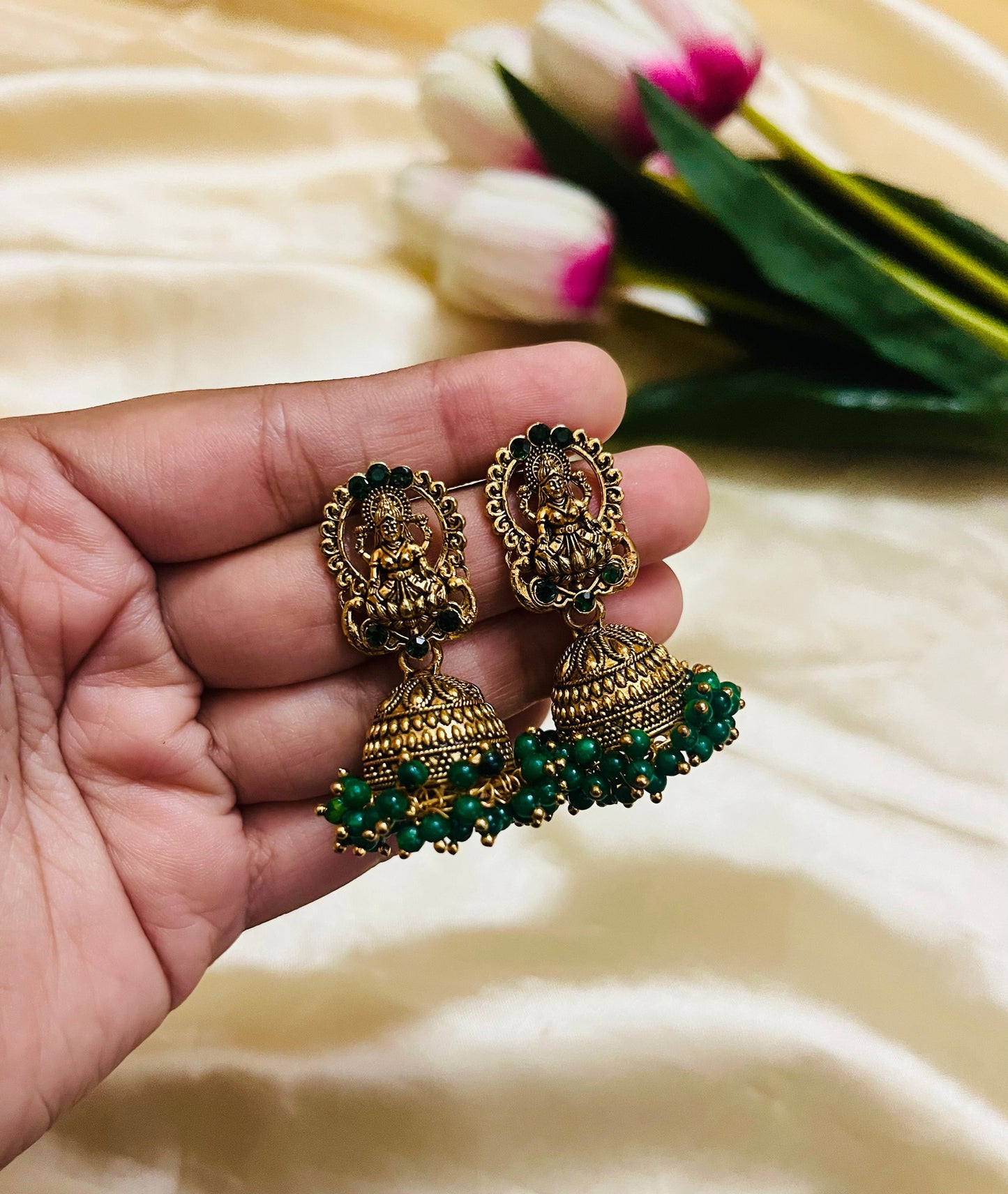 Heavy Beaded Lakshmi Jhumka