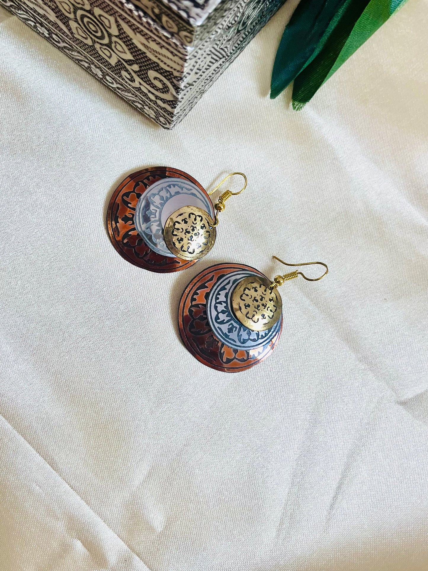 Bronze, Gold and Silver shade Hook Earring