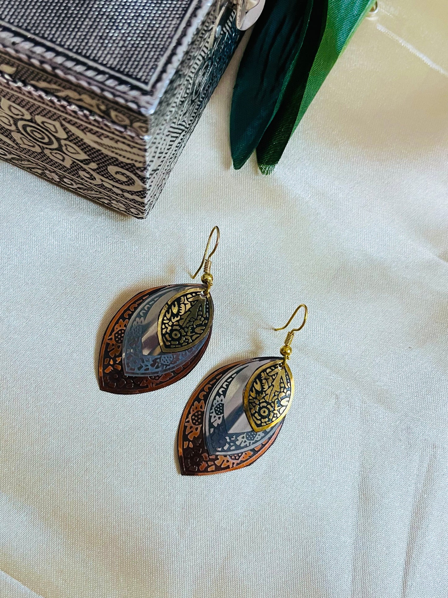 Bronze, Gold and Silver shade Hook Earring