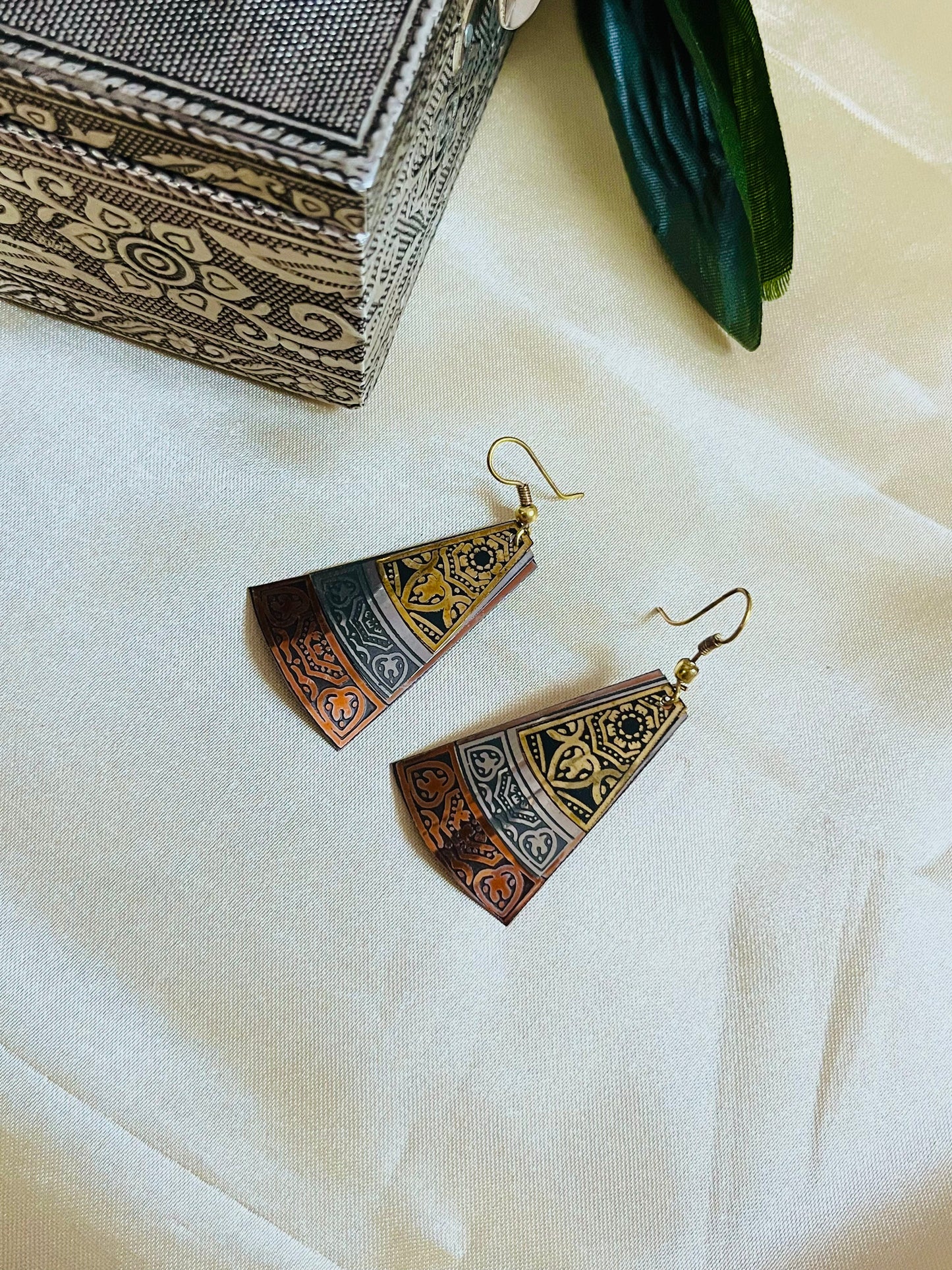 Bronze, Gold and Silver shade Hook Earring