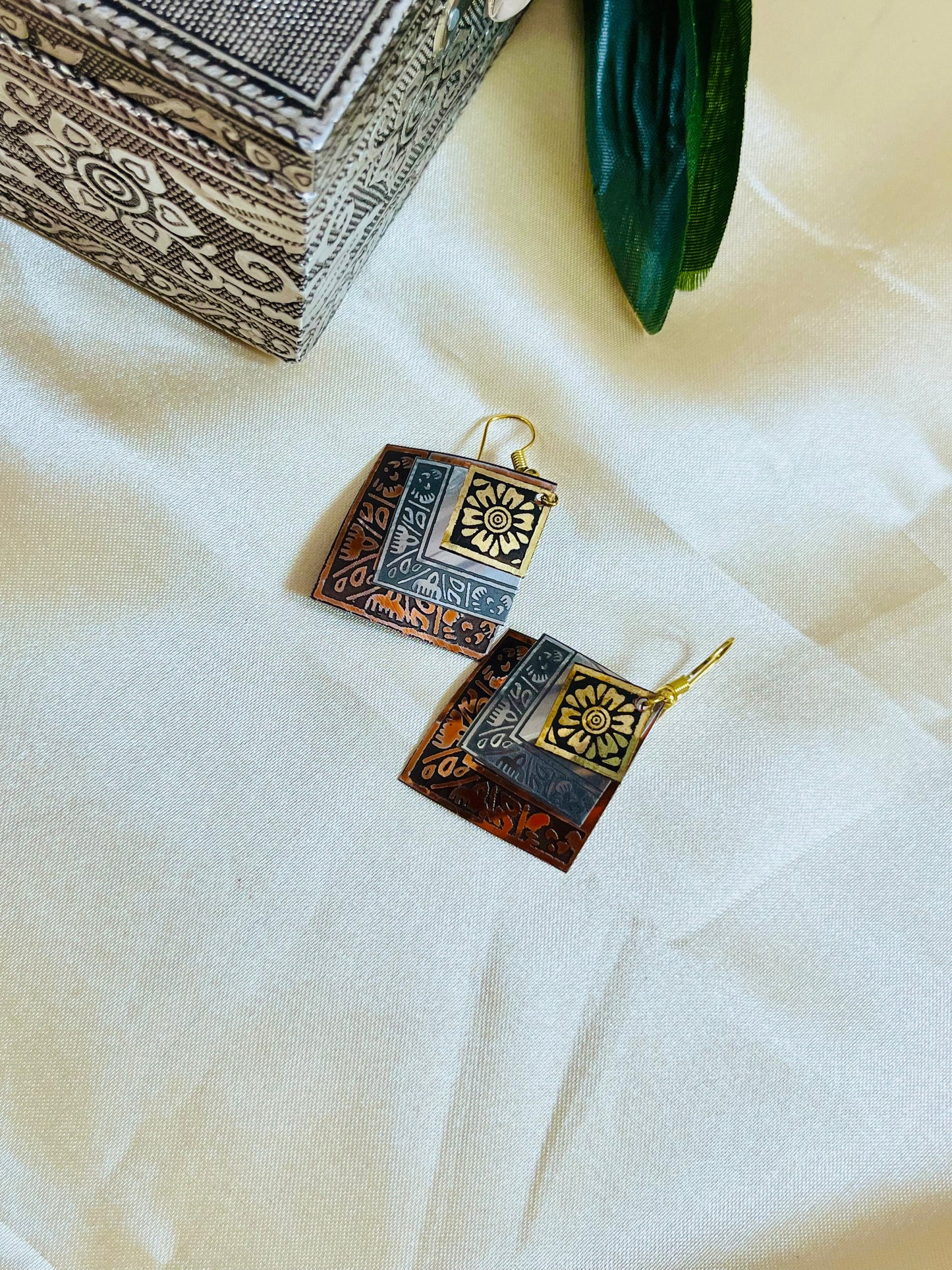 Bronze, Gold and Silver shade Hook Earring
