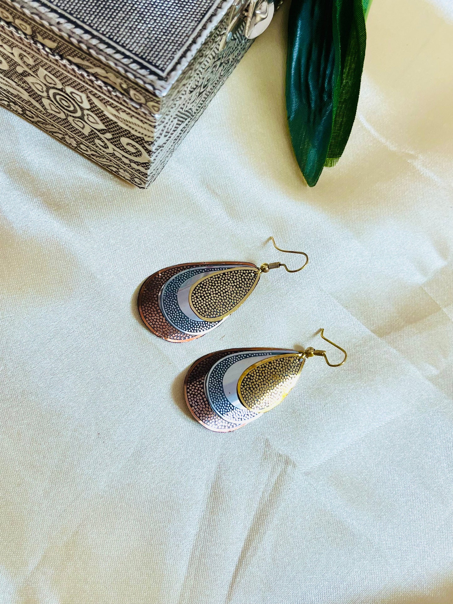 Bronze, Gold and Silver shade Hook Earring